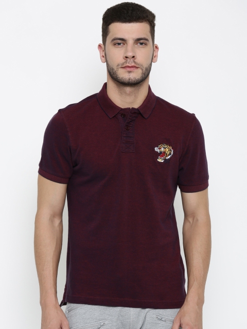 

Ed Hardy Men Burgundy Solid Polo Collar T-shirt