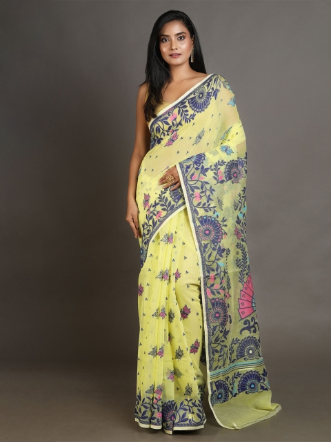 

Arhi Yellow & Grey Woven Design Silk Cotton Jamdani Saree