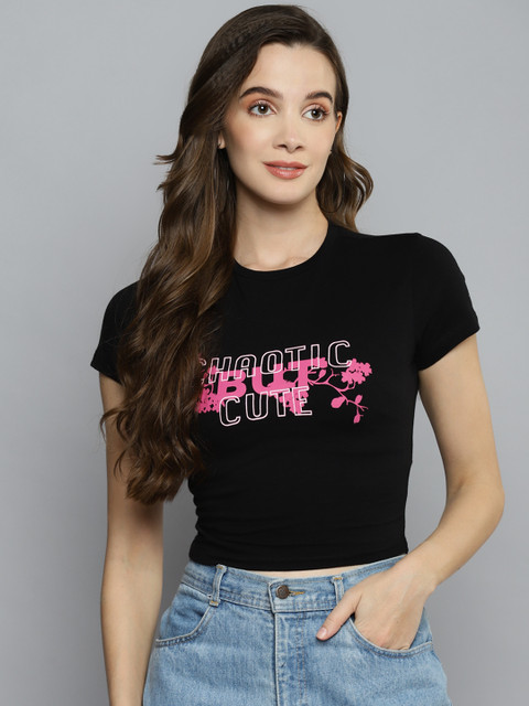 

VividArtsy Black & Pink Print Crop Top