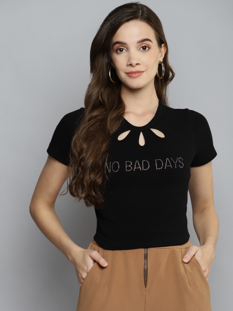 

VividArtsy Black Embellished Crop Top