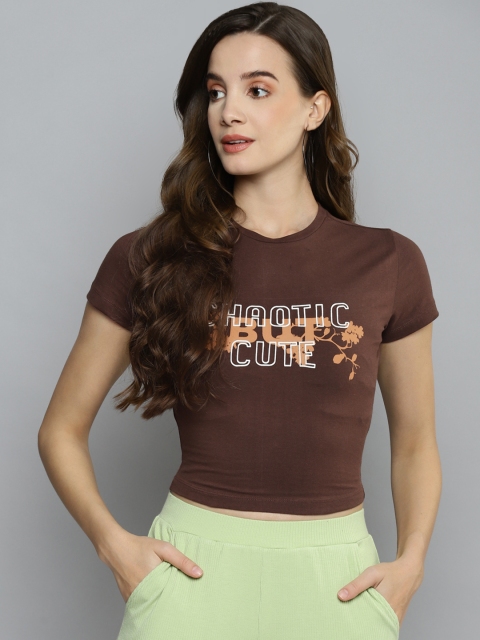 

VividArtsy Coffee Brown Print Crop Top