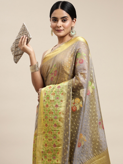 

Saree Swarg Grey Ethnic Design Organza Banarasi Sarees