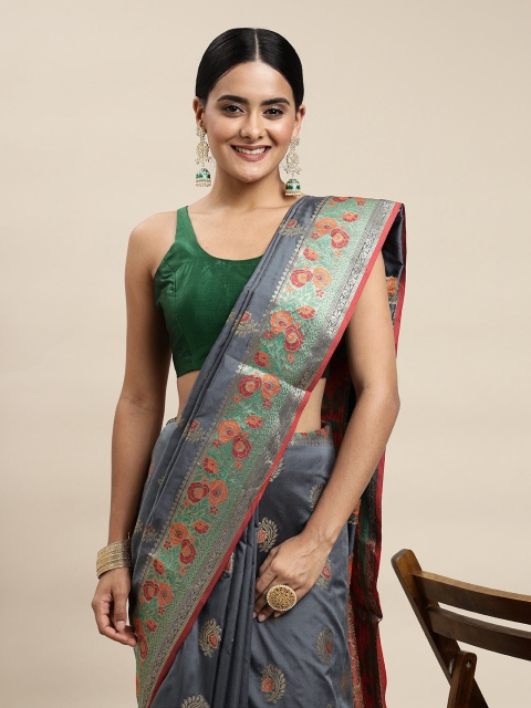 

Saree Swarg Navy Blue & Golden Ethnic Motifs Silk Blend Banarasi Sarees