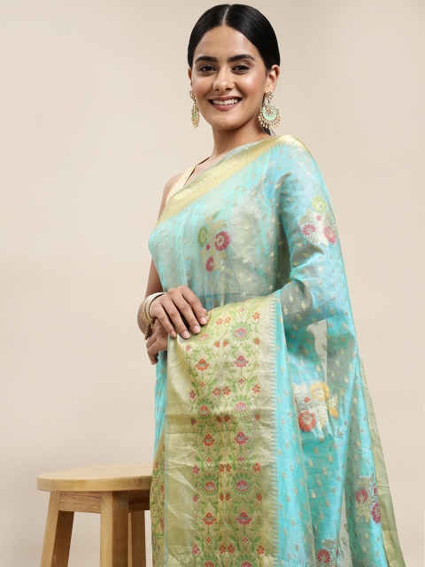 

Saree Swarg Blue & Golden Ethnic Design Organza Banarasi Sarees