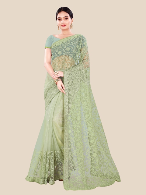 

Sangria Green Floral Embroidered Net Heavy Work Saree