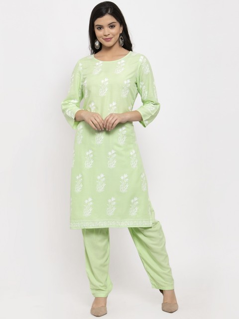 

Aujjessa Women Green Floral Embroidered Kurti with Dhoti Pants