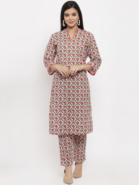 

Aujjessa Women Pink Floral Printed Pure Cotton Kurta with Palazzos