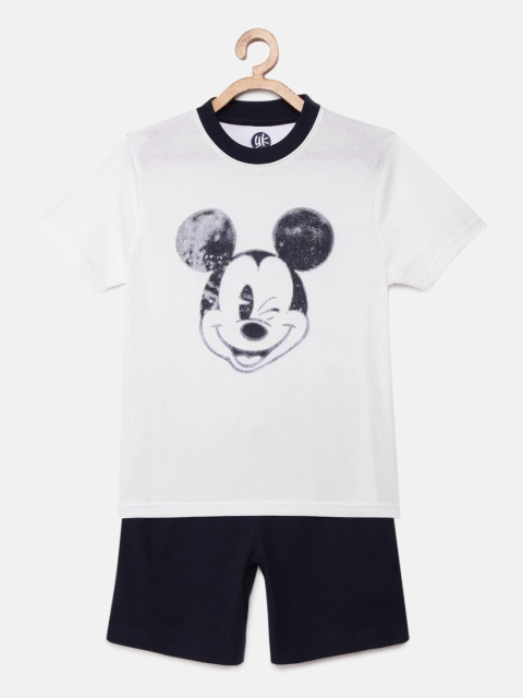 

YK Disney Boys White & Blue Micky Mouse Printed T-shirt with Shorts