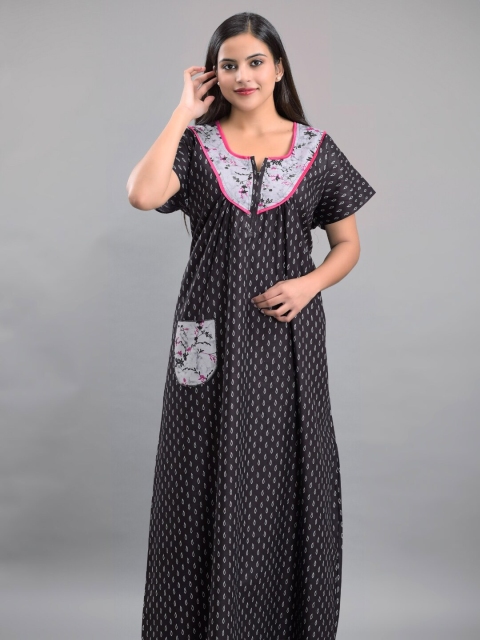 

Apratim Black Printed Maxi Nightdress