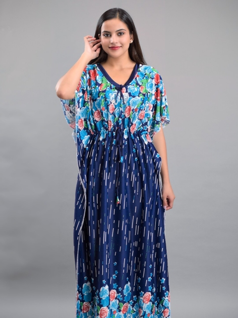 

Apratim Blue Printed Maxi Nightdress