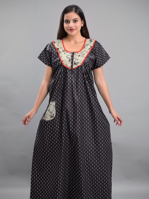 

Apratim Black Printed Maxi Nightdress