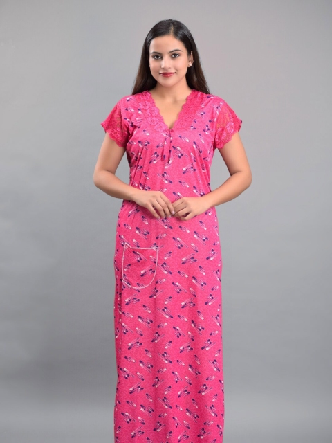 

Apratim Pink Printed Maxi Nightdress