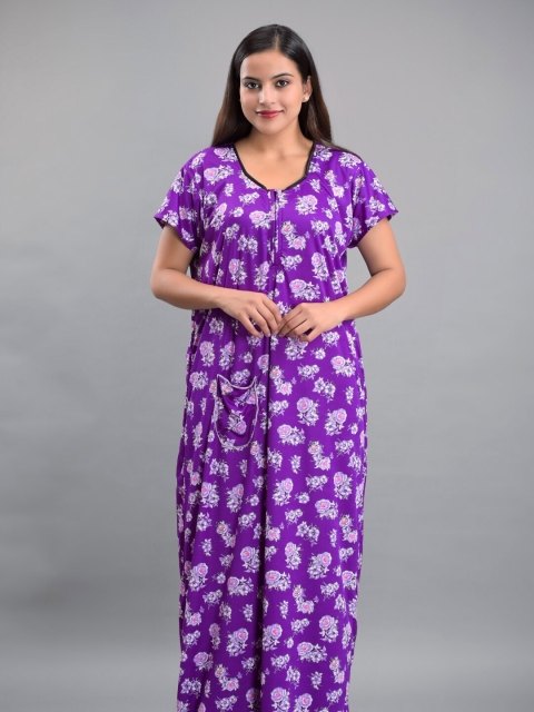 

Apratim Purple Printed Maxi Nightdress