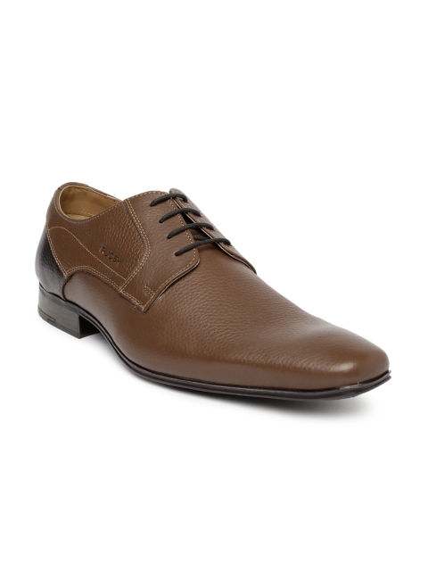 

Ruosh Work Men's Brown Square-Toed Leather Colourblocked Semiformal Derby Shoes