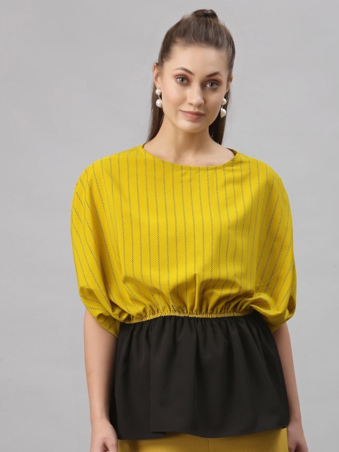 

Selvia Yellow Striped Crepe Top