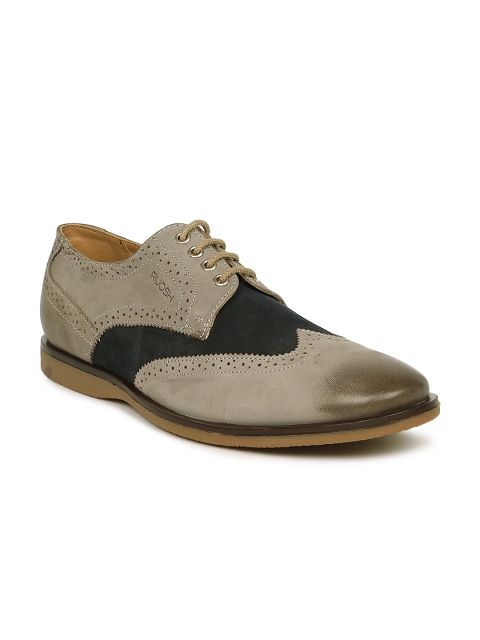 

Ruosh Men Taupe & Black Colourblocked Suede Brogues