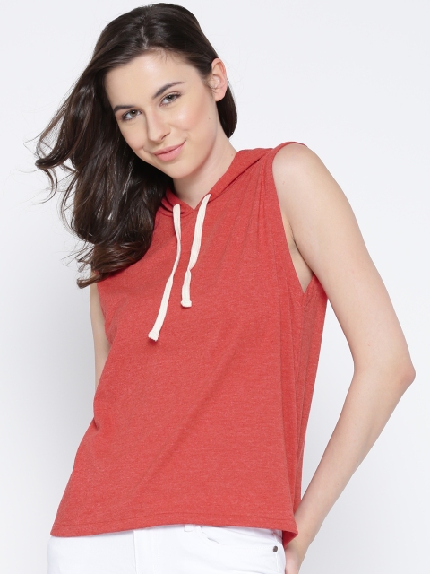 

Miss Chase Women Red Solid Hooded T-shirt