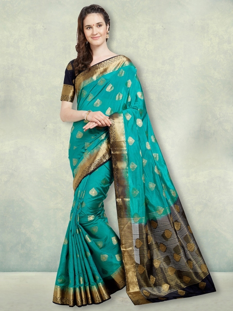 

Nimayaa Teal & Navy Blue Ethnic Motifs Zari Pure Silk Banarasi Saree