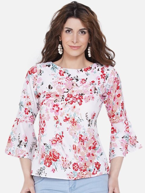 

Akshatani White Floral Print Crepe Top