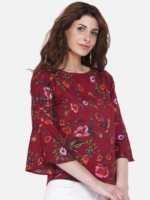 

Akshatani Maroon Floral Print Crepe Top