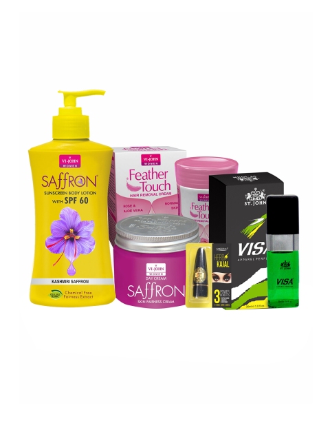 

VI-JOHN Rose Hair Remover 40 gm, Day Cream 50 gm, Sunscreen Lotion 250 ml, Visa Perfume 30ml & Kajal, Multi