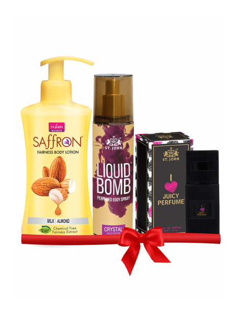 

VI-JOHN Set Of 3 Milk & Almond Body Lotion, I LOVE JUICY & Deo Crystal Body Spray 150ml, Multi