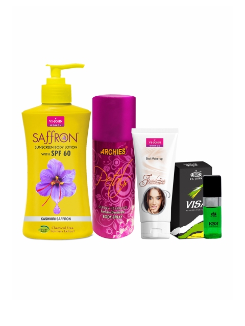 

VI-JOHN Suncreen Lotion 250 ml, Archies Petals Deo 150 ml, Make Up Foundation & VISA Perfume 30ml, Multi