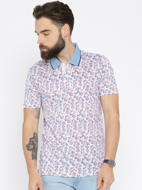 

ColorPlus Men White & Blue Printed Polo Collar T-shirt