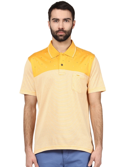 

ColorPlus Men Yellow Tailored Fit Striped Polo Collar T-shirt