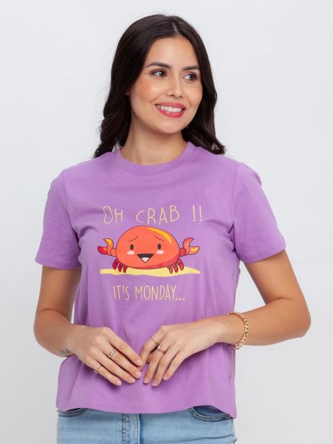 

Zink London Women Purple Typography Applique T-shirt