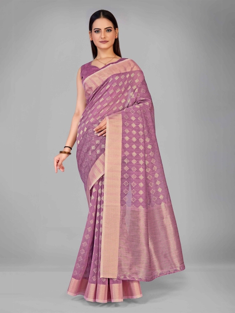

MANOHARI Purple & Gold-Toned Ethnic Motifs Silk Blend Saree