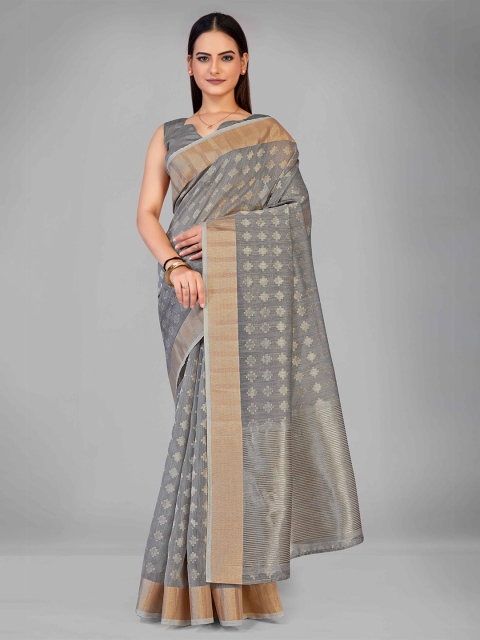

MANOHARI Grey & Gold-Toned Zari Silk Blend Saree