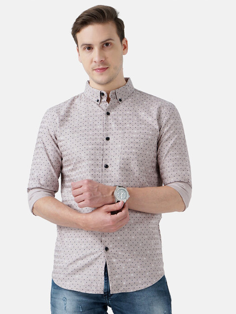 

SORATIA Men Grey Melange Slim Fit Printed Casual Shirt