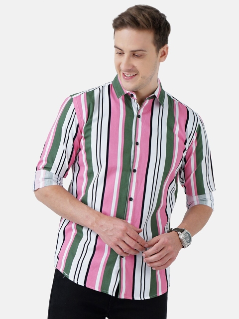 

SORATIA Men Pink Slim Fit Striped Casual Shirt