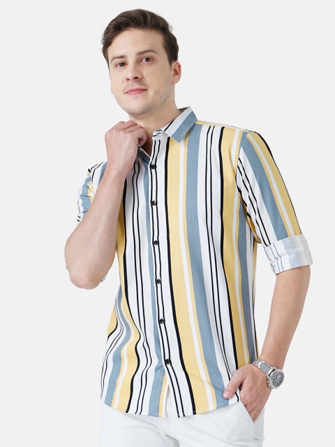 

SORATIA Men Yellow Slim Fit Striped Casual Shirt