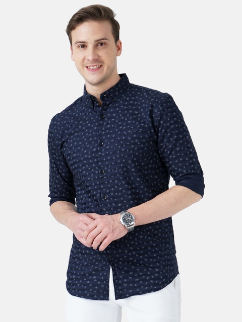 

SORATIA Men Navy Blue Slim Fit Printed Casual Shirt