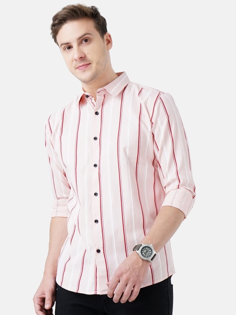 

SORATIA Men Pink Slim Fit Striped Casual Shirt