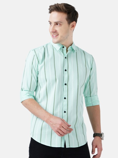 

SORATIA Men Green Slim Fit Striped Casual Shirt