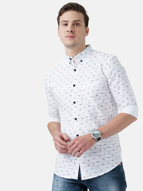 

SORATIA Men White Slim Fit Printed Casual Shirt