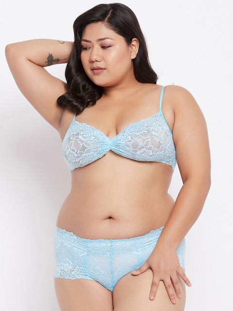 

SECRETS BY ZEROKAATA Women Turquoise-Blue Self-Design Lace Lingerie Set PSZTRQLS06207