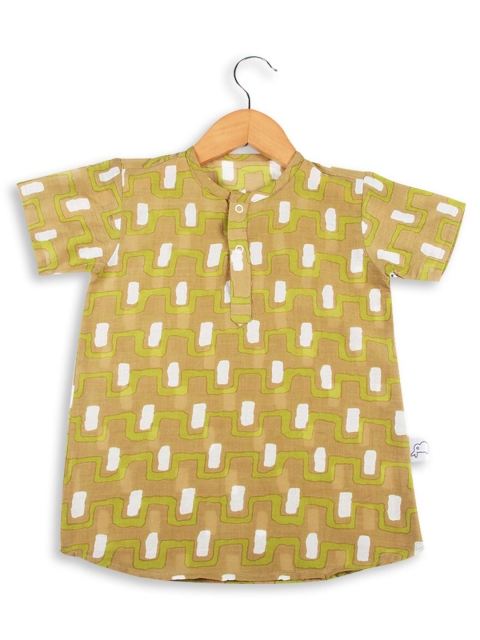 

SuperBottoms Olive Green & White Geometric Printed Kurti