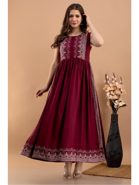 

DAEVISH Maroon Floral Liva Maxi Dress