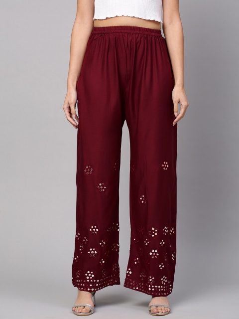 

FASHOR Women Maroon Ethnic Motifs Embroidered Palazzos