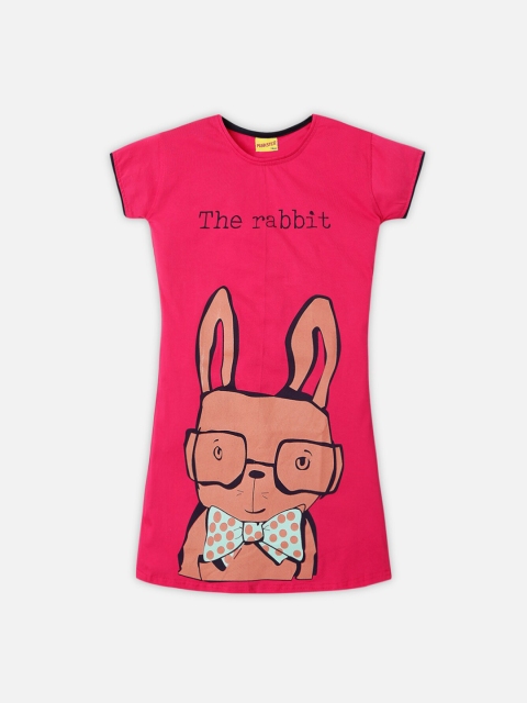 

Punkster Girls Fuchsia Printed Pure Cotton T-shirt Nightdress