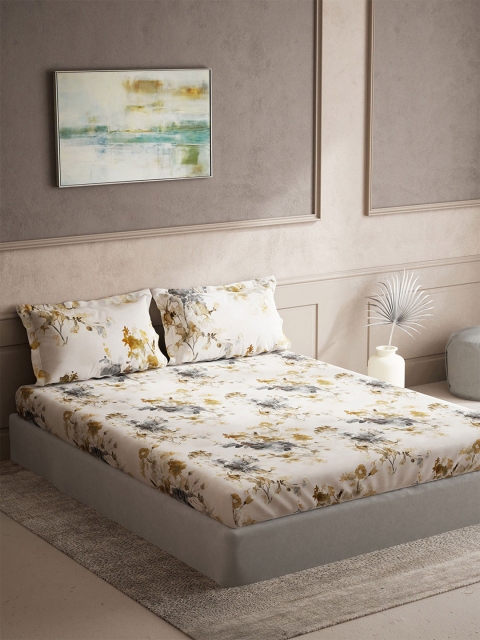 

DDecor Blue & Beige Floral 140 TC King Bedsheet with 2 Pillow Covers