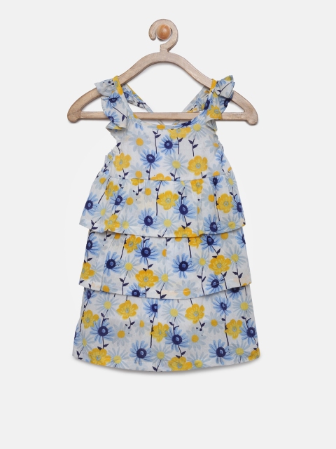 

FS Mini Klub Girls White & Yellow Printed Layered Dress