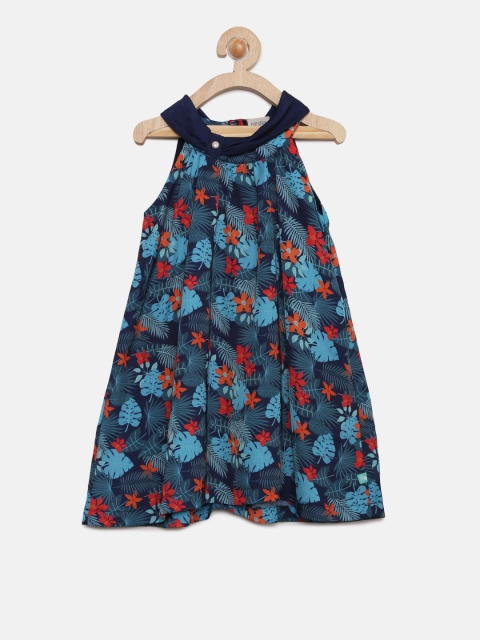 

FS Mini Klub Girls Navy Printed A-Line Dress, Navy blue