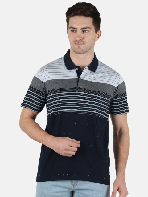 

Monte Carlo Men Navy Blue Striped Polo Collar Pure Cotton T-shirt