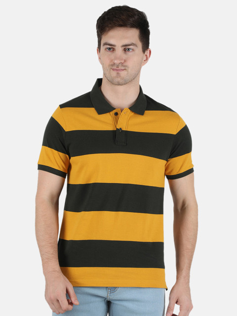 

Monte Carlo Men Yellow Striped Polo Collar Applique T-shirt