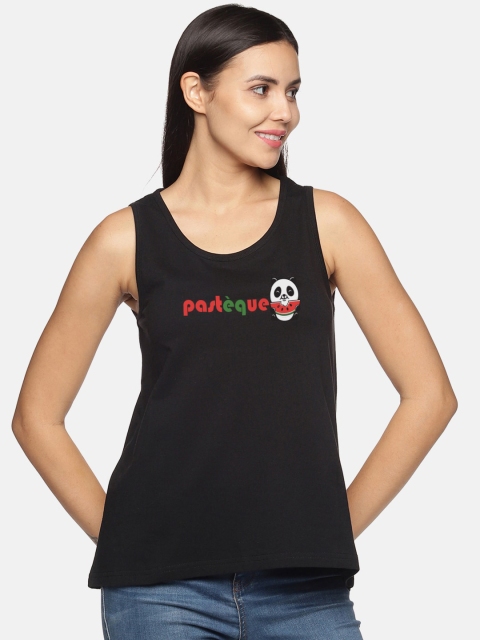 

BEVERLY BLUES Women Black Mandarin Collar Applique T-shirt